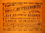 Stained glass shipping crate from Thomas C. Butterworth of San Francisco, California.